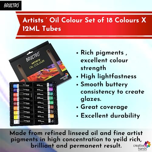 BRUSTRO Artists Oil Colour Set Of 18 Colours X 12Ml Tubes 12 ml tubes