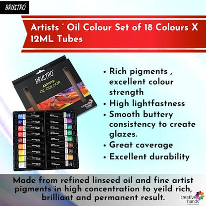 BRUSTRO Artists Oil Colour Set Of 18 Colours X 12Ml Tubes 12 ml tubes