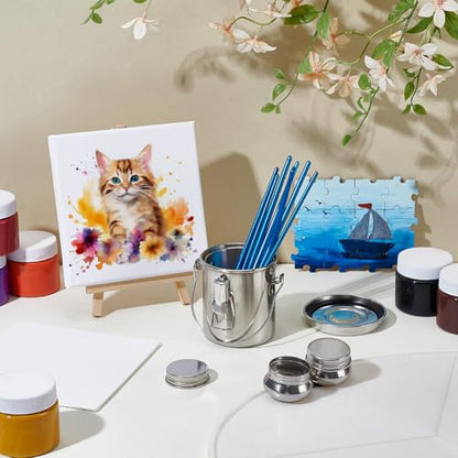 UNICRAFTALE Paint Brush Cleaner Set Stainless Steel Double Dipper Palette Cups and Portable Paint Brush Washer Holder Dipper Painting Pot Container with Lid and Clip for Drawing Oil Cleaner