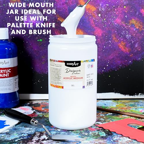 Handy Art Acrylic Gel Medium, 16 oz, Increase Viscosity, Transparent Finish | Additive for Thick Texture, Impasto Effects, & Layering, Mixes with Acrylic Paint, Certified Safe & AP Non-Toxic, Made in USA - color: Gel Medium, size: 32 Fl Oz