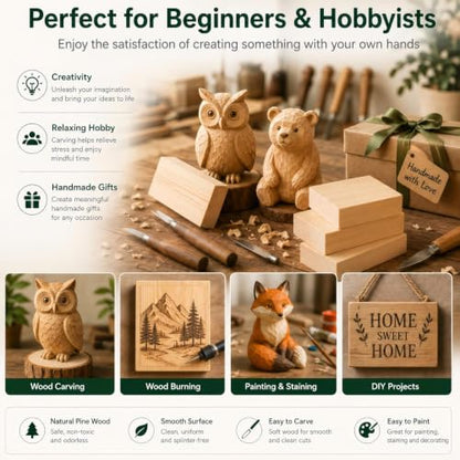 Unfinished Wood Blocks for Crafting, 3X5X1 Inch Wood Carving Blocks, 4 Pcs Solid Pine Wood Blocks for Craft DIY Wood Carving Painting Wall Decorations for Beginners and Adults - size: 3x5x1 Inch