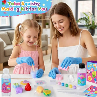 Mikiwon Taba Squishy Kit, 7OZ 1:1AB Liquid Silicone Set with 6 Molds, Decompression Squishies Gift with Guide & Flocking Powder DIY Squishies Maker Holiday Gift
