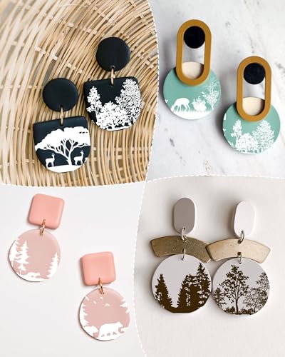 Puocaon Tree Clay Silk Screen - 6 Pcs Stencils for Polymer Jewelry, Forest Earrings Making, Pine Tree Design - color: pine tree