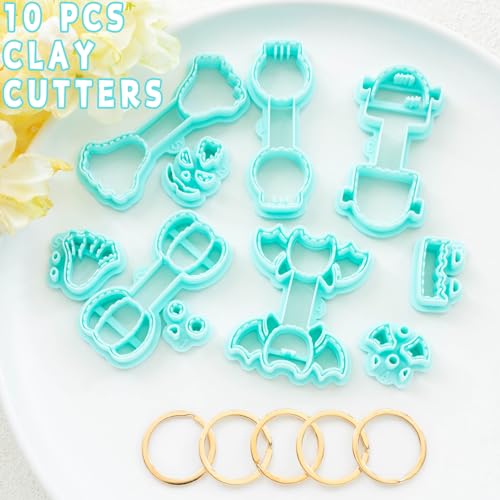 Tainsky Halloween Shapes Keychain Polymer Clay Cutter, 10 Shapes Fall Polymer Clay Keychain Cutters (A) - color: Keychain-A