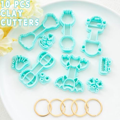 Tainsky Halloween Shapes Keychain Polymer Clay Cutter, 10 Shapes Fall Polymer Clay Keychain Cutters (A) - color: Keychain-A