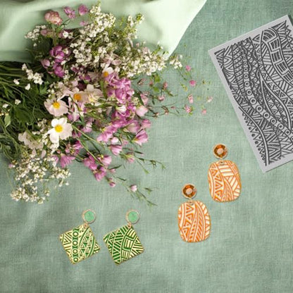 CHGCRAFT Tribal Clay Texture Mat Clay Modeling Pattern Pad Vintage Waves Texture Sheets for Polymer Clay Making Earrings Jewerly Tools, 3.9x2.6x0.1inch - style: Tribal pattern