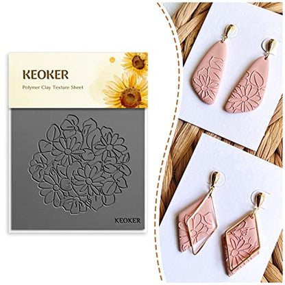 Keoker Polymer Clay Texture Sheets, Clay Texture Mat for Making Earrings Jewerly, Polymer Clay Earrings Tools (Floral B) - color: Floral B