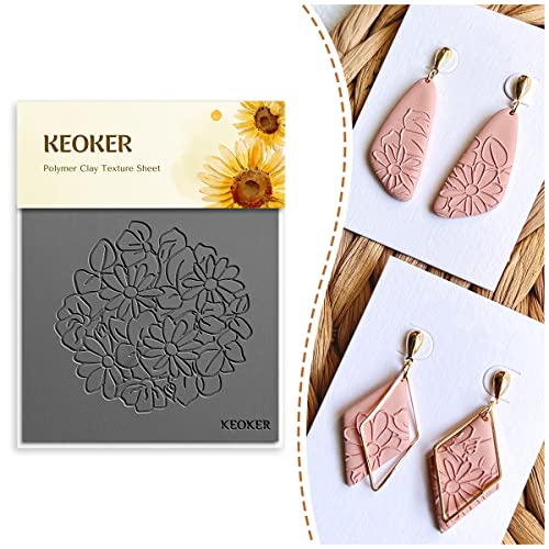Keoker Polymer Clay Texture Sheets, Clay Texture Mat for Making Earrings Jewerly, Polymer Clay Earrings Tools (Floral B) - color: Floral B
