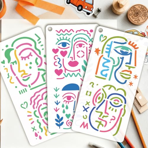 12 Sheets Abstract Face Stencils for Painting, 12 Styles Whimsical Line Art Face Wall Stencil Template Reusable Portrait Face Stencils for Painting on Wall Wood Home Decor - style: Facial Feature