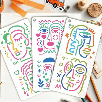 12 Sheets Abstract Face Stencils for Painting, 12 Styles Whimsical Line Art Face Wall Stencil Template Reusable Portrait Face Stencils for Painting on Wall Wood Home Decor - style: Facial Feature