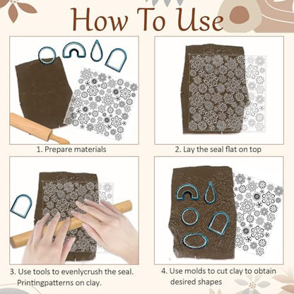 CHGCRAFT Lace Flowers Polymer Clay Texture Sheets Geometric Flowers Silicone Texture Stamp Clay Texture Mat Modeling Pattern Pad Texture Sheets for Jewelry and Clay Earrings Tools, 5.5x5.5 inch - style: Lace Flowers