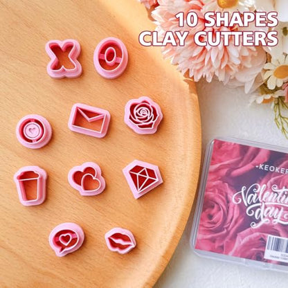 KEOKER Valentines Day Polymer Clay Cutters, Valentines Polymer Clay Cutters for Earrings Making, 10 Shapes Valentines Earring Clay Cutters, Heart Clay Cutters for Polymer Clay Jewelry (Studs) - color: studs clay cutters