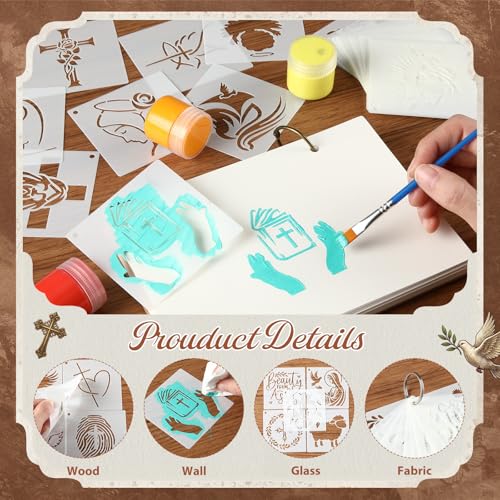 Marspark 72 Pcs Small Stencils for Crafts Reusable 3 Inch Stencils for Painting on Wood DIY Craft Paint Template for Wall Home Decor Card Rock Canvas Drawing Holiday (Jesus) - style: Jesus