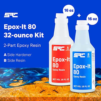 SPRESIN Epox-It 80 Clear Epoxy Resin Kit 32 Oz (16 Oz Part A + 16 Oz Part B) for Beginners and Experts, Coating, Bar Top, Countertop, Tabletop- Crystal Clear Formula for Jewelry Art, Laminating - size: 32 oz