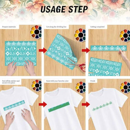 2 Pcs Spring Flower Silk Screen Stencil, Leaf Border Self-Adhesive Reusable Silk Screen Printing Stencils Templates for Painting on Wood, T-Shirt, Fabric, Wall, Home Craft Decor - style: Spring Flower