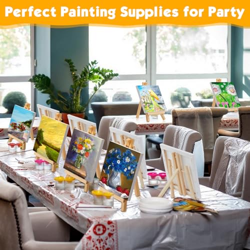 Mimorou 64 Pack Mini Canvas with Easel Sets for Painting Small Art Stretched Canvas Panels Pack with Wood Display Easel for Classroom Crafts, Art Projects, Birthday Paint Party Favors (3 x 3 Inch) - size: 3 x 3 Inch