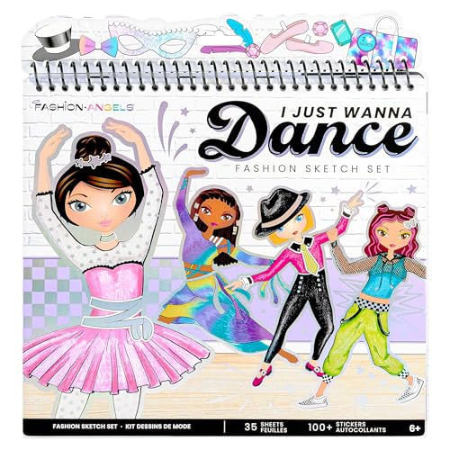 Fashion Angels I Just Wanna Dance Fashion Sketch Set, Create Dance-Themed Outfits with 35 Sketch Pages, 100+ Stickers & Stencils, Fun Craft Kit for Kids - color: I Just Wanna Dance