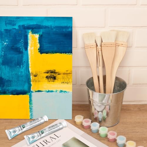 Artist's Choice Hake Paint Brush Set - Pack of 6 Flat Hake Brushes (3 inch), Crafted with Premium Goat Hair Bristles, Ideal for Watercolor, Wash, Ceramic and Pottery Painting - size: 6 Pack (3 inch)