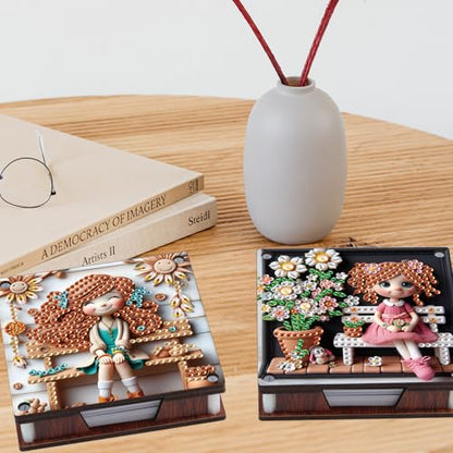JISHSHAY 2 PCS Diamond Art Note Box Fairy Diamond Painting Note Pad Holder Elf Gem Painting Gem Art Memo Boxes Mosaic Kits for Adults Embroidery Kit Memo Pad Holder, Contains 120 Sheets of Paper - color: Elf 1