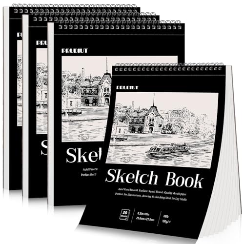 4 Pack Sketch Book, 8.5 x 11Inch Sketchbook, 68lb/100gsm Top Spiral Bound Sketch Pad, Acid Free Art Supplies Drawing Painting Sketching Paper for Teens Adults Artists (30 Sheets Each) - color: Black, size: 8.5 × 11Inch（4 Pack）