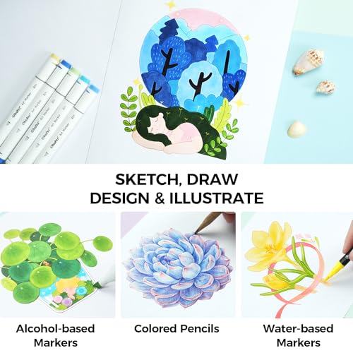 Ohuhu Double Sided Marker Pads Art Sketchbook Bleedproof - 10x7.6 Spiral Bound Type + 9x12 Glue Bound Type Set, Total 2psc Marker Pads