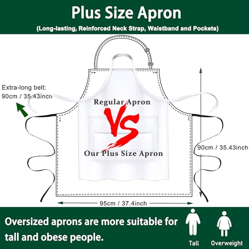 2 Pack Plus Size Chef Apron, Large Adjustable Aprons with Pockets for Men Women Waiter Waitress, Black White (XXXL) - color: White