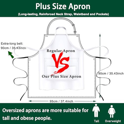 2 Pack Plus Size Chef Apron, Large Adjustable Aprons with Pockets for Men Women Waiter Waitress, Black White (XXXL) - color: White