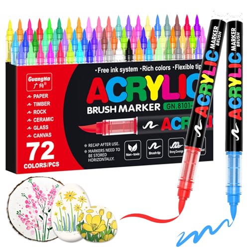 Guangna Acrylic Paint Markers,72 Colors with Direct-Liquid Ink Control System, Professional-Grade Paint Pen for Rock Painting, Canvas, Glass, Plastic, Fabric & Creative Crafts - color: 72 Colors
