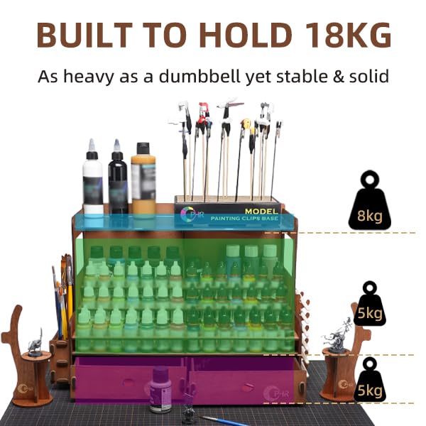 OPHIR Paint Organizer, Wooden 104 Holes Paint Holder with 26 Brush Holes, 1 Brush Holder with 6 Slots, 2 Painting Handles, 2 Drawers for Miniature Paints Storage, Paint Holes Dia.1.02 & 1.42 Inches - color: (Dia.1.02" & 1.42")104 Paint Holes+2x Paint Brus