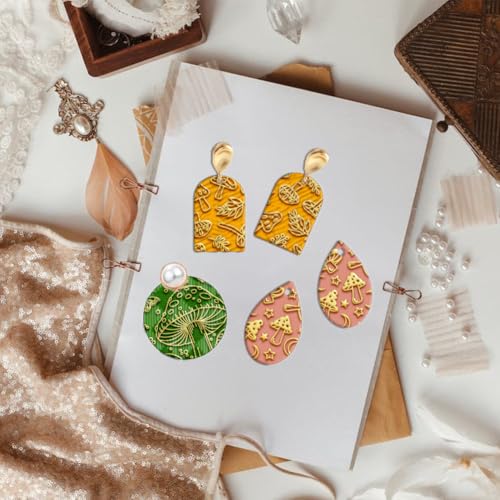 CHGCRAFT 4Sheets Mushrooms Leaves Polymer Clay Texture Sheet Butterfly Rubber Clay Texture Mat for Polymer Clay Making Earrings Jewelry DIY Crafts 4x2.6inch - style: Mushrooms