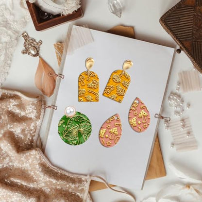 CHGCRAFT 4Sheets Mushrooms Leaves Polymer Clay Texture Sheet Butterfly Rubber Clay Texture Mat for Polymer Clay Making Earrings Jewelry DIY Crafts 4x2.6inch - style: Mushrooms
