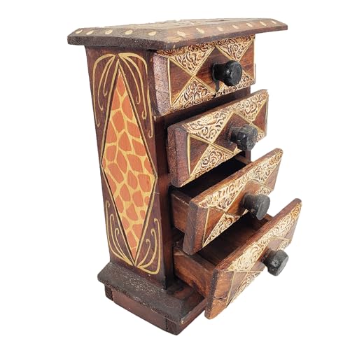 Hand-Carved Wooden Keepsake Box Collection – Decorative Rustic Storage Box, Jewelry Box, Trinket Organizer, Handmade Artisan Wood Home Décor (Drawers) - size: Drawers