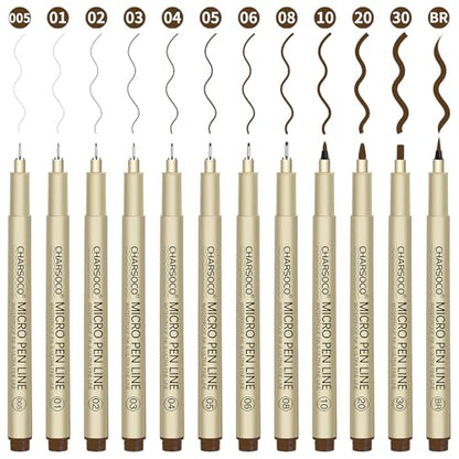 Brown Micro Pens, 12 Sizes in 0.23mm - 5mm, Waterproof Archival Ink, Fine Point Pen for Artist Illustration, Sketching, Anime, Manga and Technical Drawing - color: 12 Pack (Brown & 12 Size)