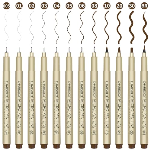 Brown Micro Pens, 12 Sizes in 0.23mm - 5mm, Waterproof Archival Ink, Fine Point Pen for Artist Illustration, Sketching, Anime, Manga and Technical Drawing - color: 12 Pack (Brown & 12 Size)