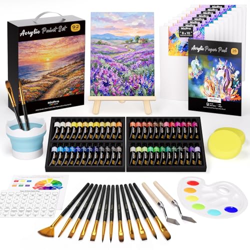 Nicpro 92PCS Acrylic Paint Canvas Set for Adults, Art Painting Supplies Kit with 48 Acrylic Paints,Table Easel,8 Canvas Panels,12 Brushes,Paper Pad,Cleaning Cup, Sponge, Palette for Beginner Artist - color: 92 piece+48 colors