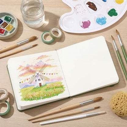 Watercolor Sketchbook Journal, 5.5" Square, 300 GSM Fine Grain Cold Press Paper, 48 Pages, 140lb Heavyweight Cotton Pad for Mixed Media, Gouache & Travel Sketching