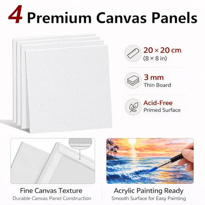 MISUMISO Acrylic Paint Kit for Beginners, 24 Colors Complete Painting Set with 4 Canvas Panels, 10 Brushes, Wooden Easel, Palette & Art Supplies, All-in-One Paint Set for Adults & Teens