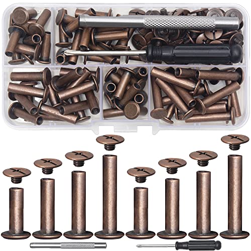 YORANYO 70Sets Chicago Screws Leather Rivets Assorted Screw Rivets Chicago Binding Screws for Decorate and Repair Leather Craft Belt Bag Shoes Purse Bookbinding (Antique Copper, M5*15,18,20,25) - color: Antique Copper, M5*15,18,20,25