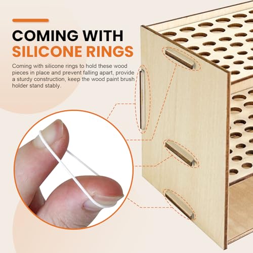 Wooden Paint Brush Holder 105 Holes Paintbrush Holder Organizer Paint Brush Stand Rack with Silicone Rings for Pens Pencils Artist