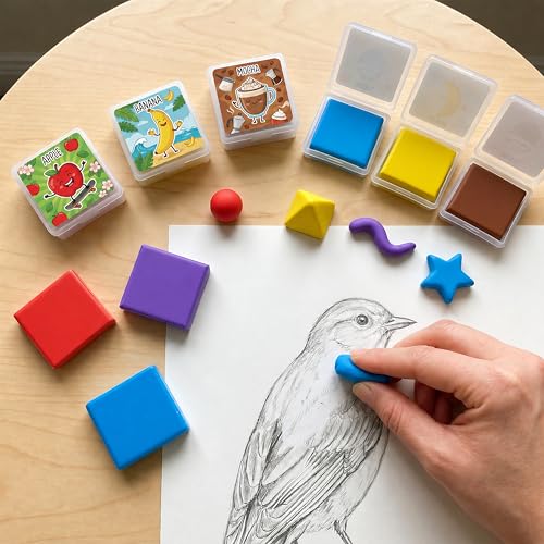 12 pcs Scented Kneaded Erasers Set, Kneadable Art Erasers in Individual Plastic Cases, Soft Moldable Drawing Eraser for Sketching, Charcoal, Graphite, Clean Erasing Stationery (12, Pizza Theme) - color: Pizza Theme