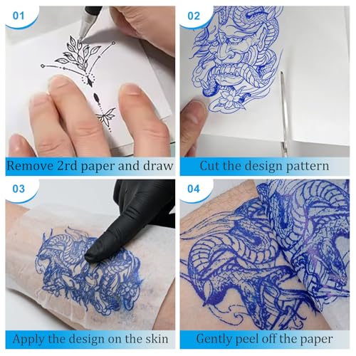 Emalla Tattoo Transfer Paper 200 Sheets, Thermal Stencil Paper for Tattooing A4 Professional Tracing with Crisp Transfer 4 Layer Stencil Paper 8.27" x 12" Tattoo Supplies for Studios & Beginners - size: 200pcs
