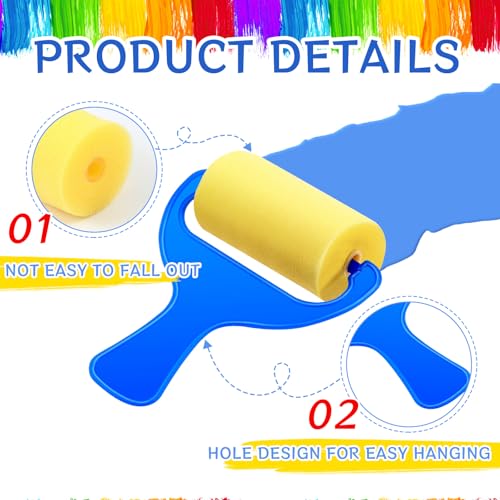 Tenceur 50 Pcs 3" Foam Paint Brushes for Kids Foam Paint Roller Small Sponge Roller with Blue Handle for Young Artists, Reusable & Washable Early Educational Supply for Crafts, Graffiti, DIY Art