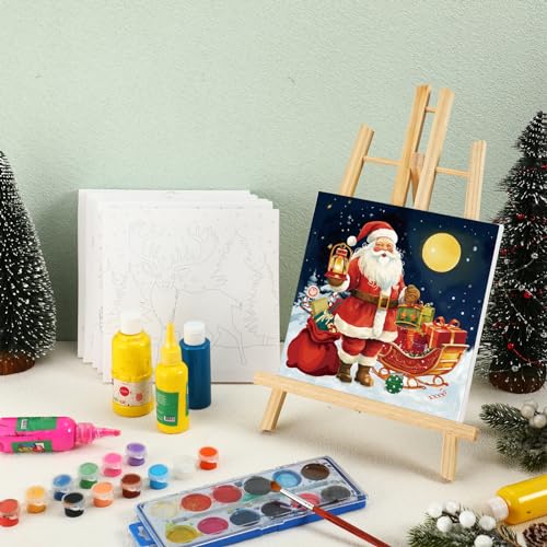 Sherr 12 Pcs Pre Drawn Canvas Pre Printed Canvas for Adults Sip and Paint Party Canvases Painting Kit for Summer Easter Mother's Day Party Favor(Classic Xmas,8 x 8 Inch) - size: 8 x 8 Inch, style: Classic Xmas
