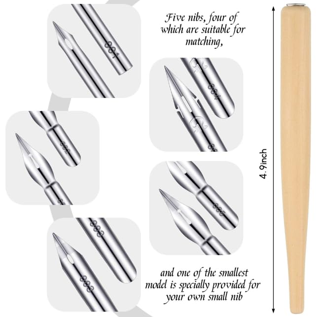 11 Pieces Comic Pen Nib Set, G Ink Pen Nib Stainless Steel Drawing Calligraphy with Wooden Holder for Writing, Painting, Signing(White)