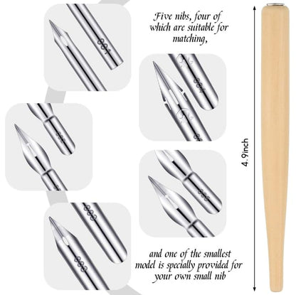 11 Pieces Comic Pen Nib Set, G Ink Pen Nib Stainless Steel Drawing Calligraphy with Wooden Holder for Writing, Painting, Signing(White)