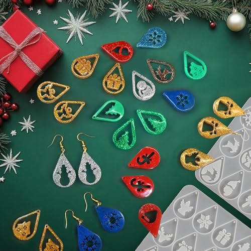 4 Pack Christmas Resin Earring Molds, Various Shapes Waterdrop Snowflake Snowman Elk Gingerbread Man Santa Claus Christmas Tree Silicone Mold for DIY Making Earring Pendant Jewelry Gift - color: 4 Pack Waterdrop Christmas Earring Molds