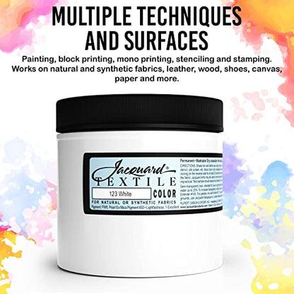 Moshify Jacquard Products White Textile Color Fabric Paint 8-Ounces - Bundled Brush Set - size: 8 Fl Oz (Pack of 1)