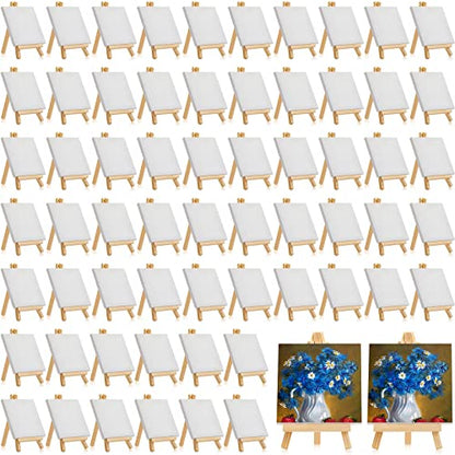 Mimorou 64 Pack Mini Canvas with Easel Sets for Painting Small Art Stretched Canvas Panels Pack with Wood Display Easel for Classroom Crafts, Art Projects, Birthday Paint Party Favors (5 x 5 Inch) - size: 5 x 5 Inch