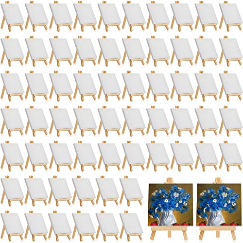 Mimorou 64 Pack Mini Canvas with Easel Sets for Painting Small Art Stretched Canvas Panels Pack with Wood Display Easel for Classroom Crafts, Art Projects, Birthday Paint Party Favors (5 x 5 Inch) - size: 5 x 5 Inch