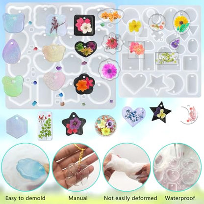 FineGood 2 Pcs Resin Molds Silicone with Keychain, Resin Keychain Molds Epoxy Resin Molds, Resin Jewelry Molds for Necklace Pendant Jewelry Making